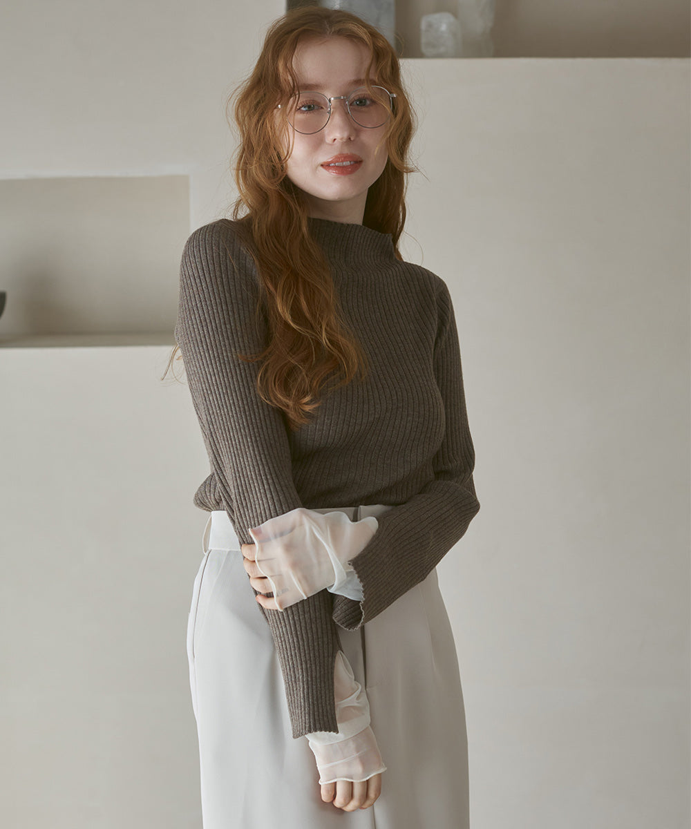 (選べるネック)チュールレイヤードリブニット