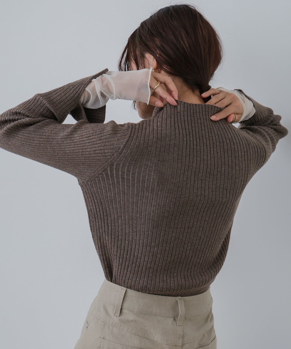(選べるネック)チュールレイヤードリブニット