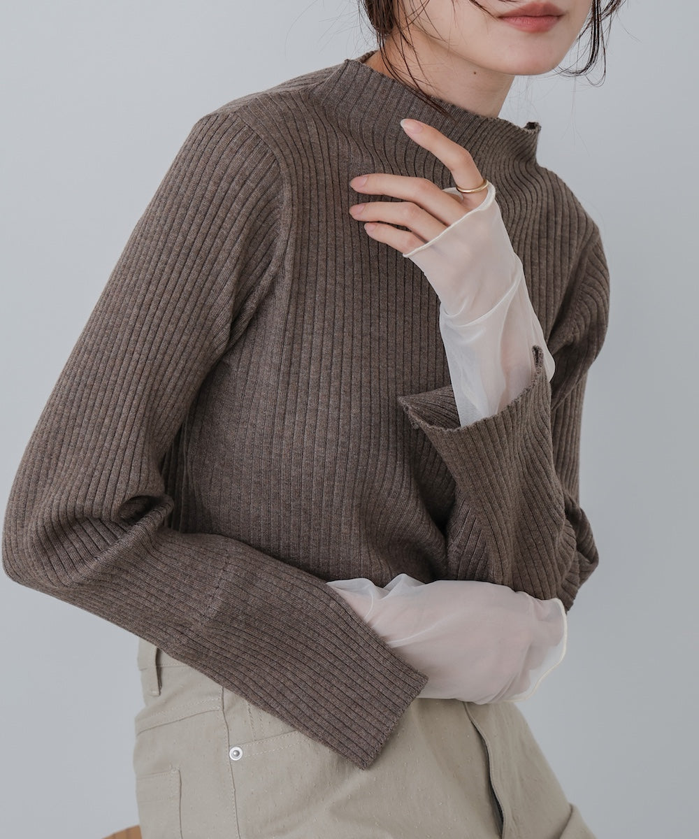 (選べるネック)チュールレイヤードリブニット