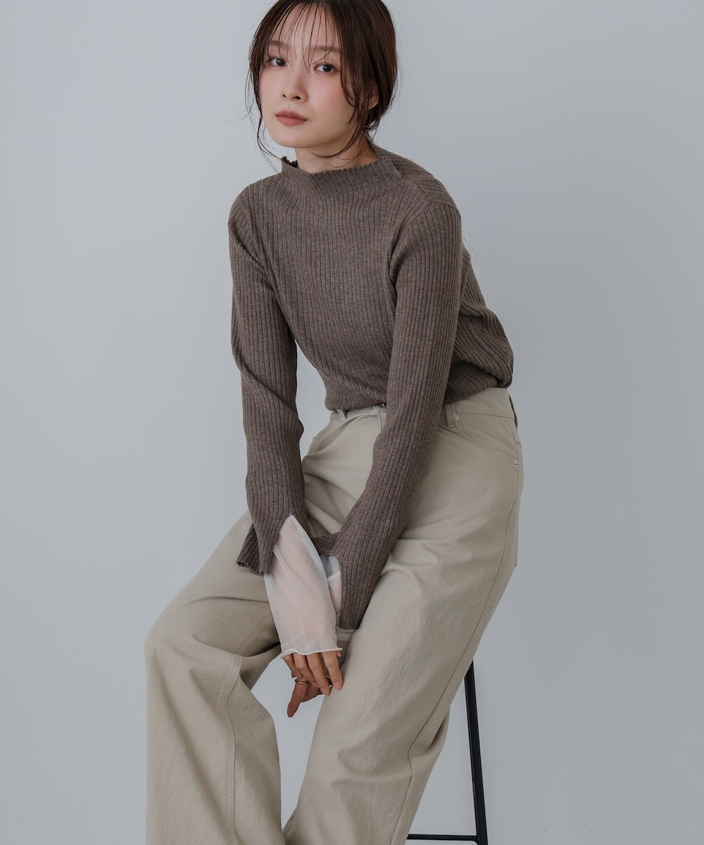 (選べるネック)チュールレイヤードリブニット