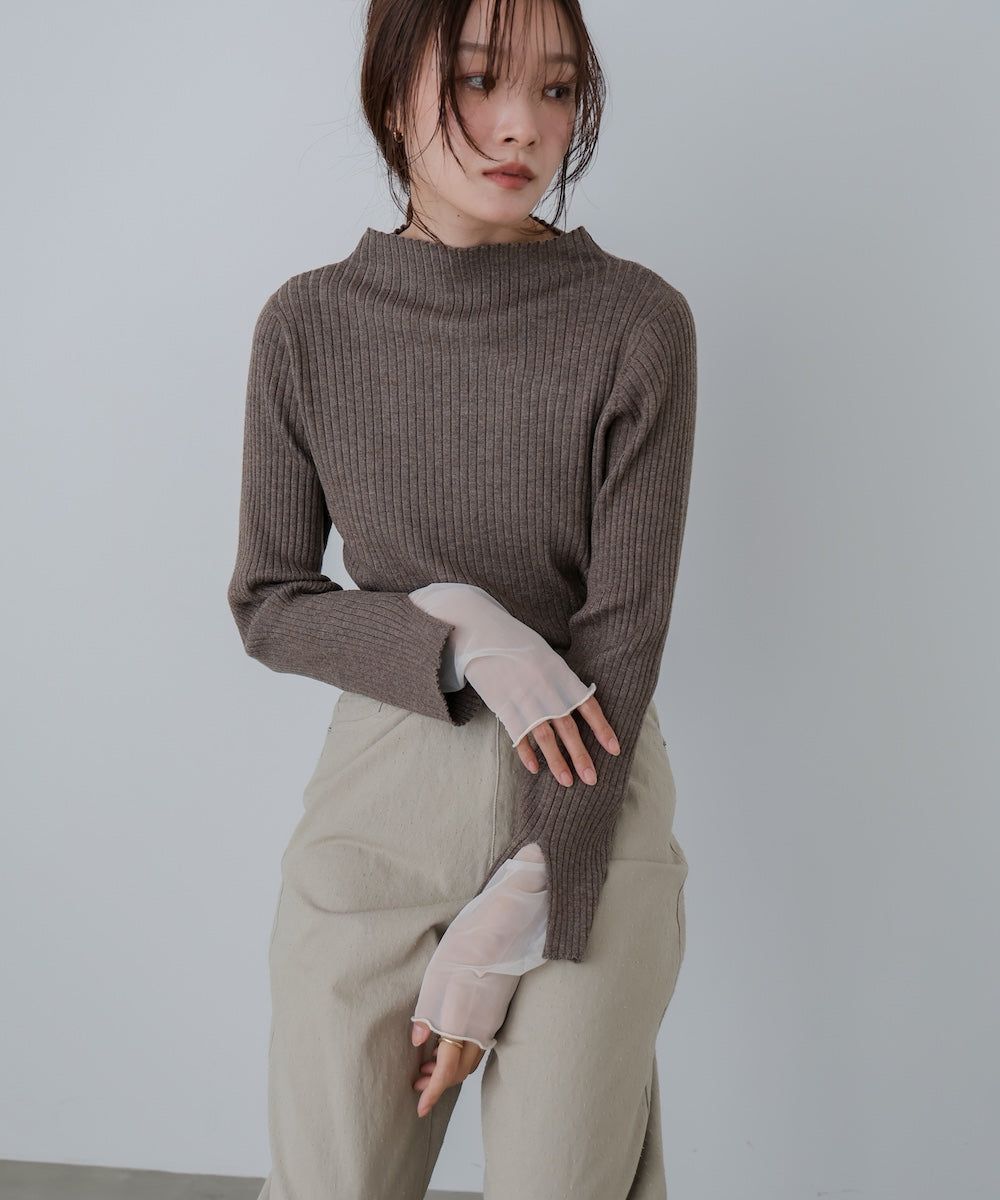 (選べるネック)チュールレイヤードリブニット