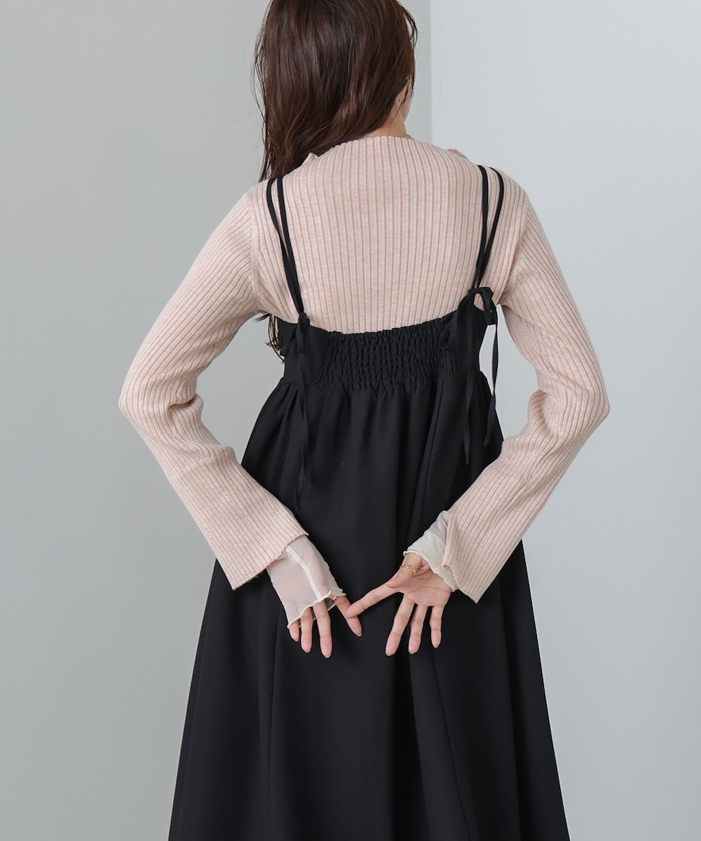 (選べるネック)チュールレイヤードリブニット