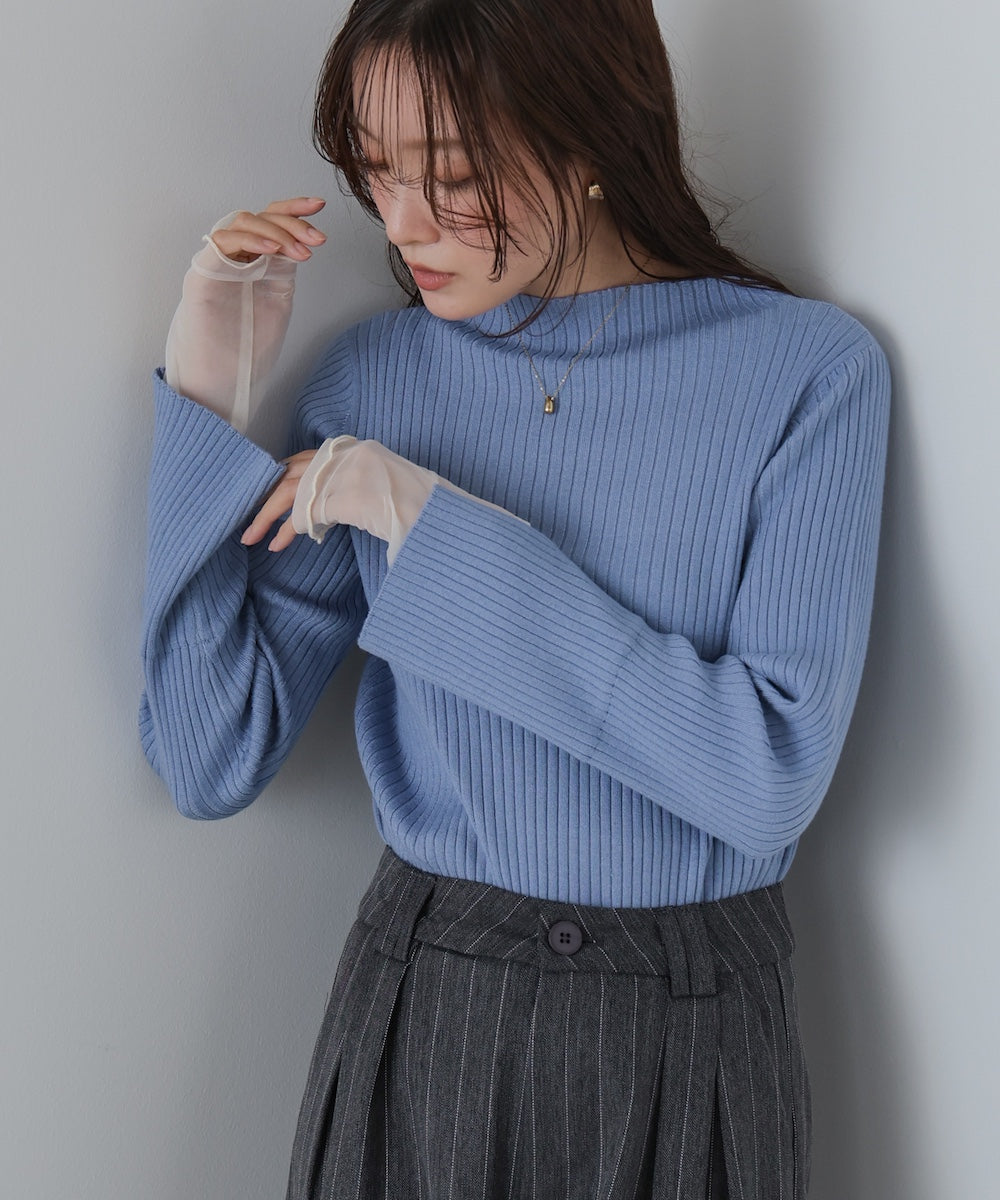 (選べるネック)チュールレイヤードリブニット
