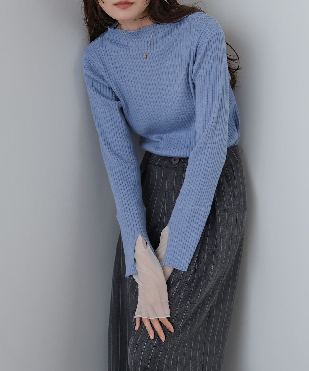 (選べるネック)チュールレイヤードリブニット