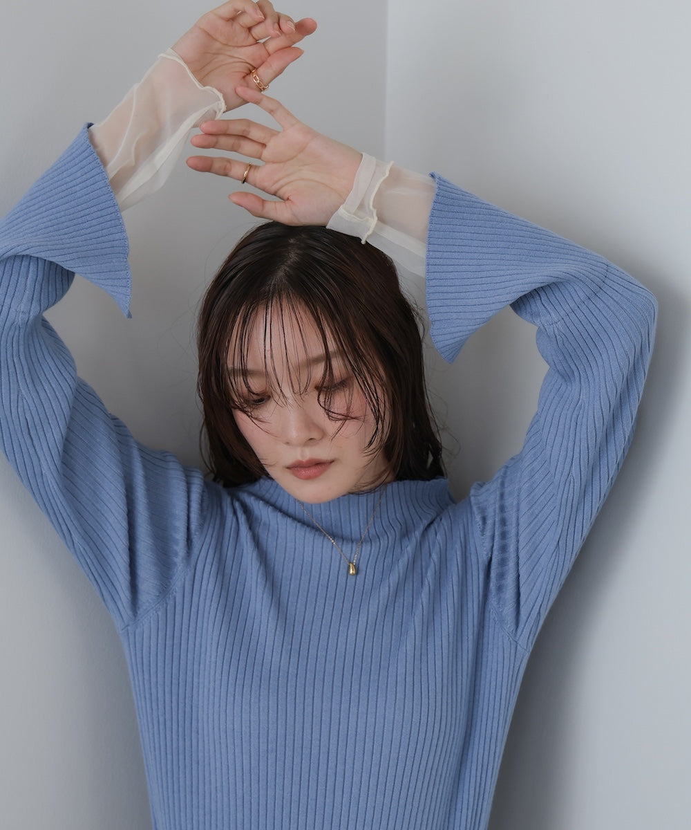 (選べるネック)チュールレイヤードリブニット