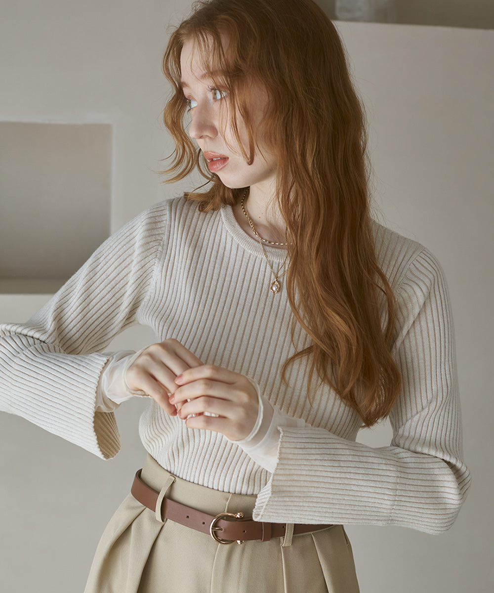 (選べるネック)チュールレイヤードリブニット