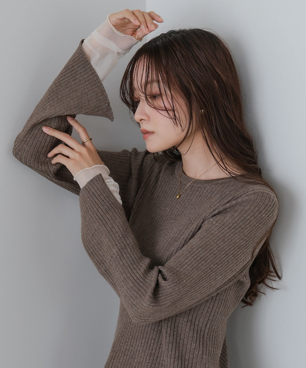 (選べるネック)チュールレイヤードリブニット