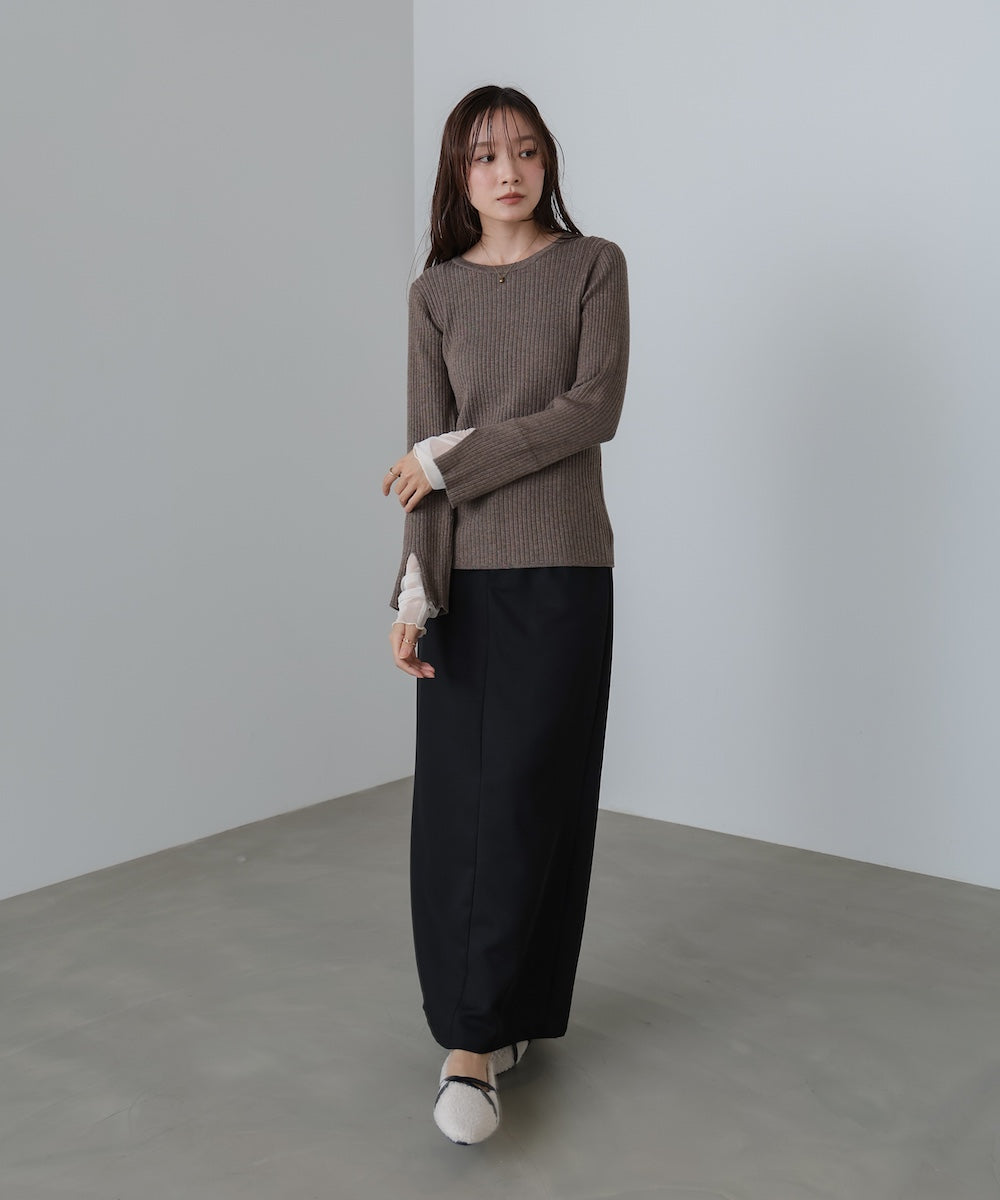 (選べるネック)チュールレイヤードリブニット