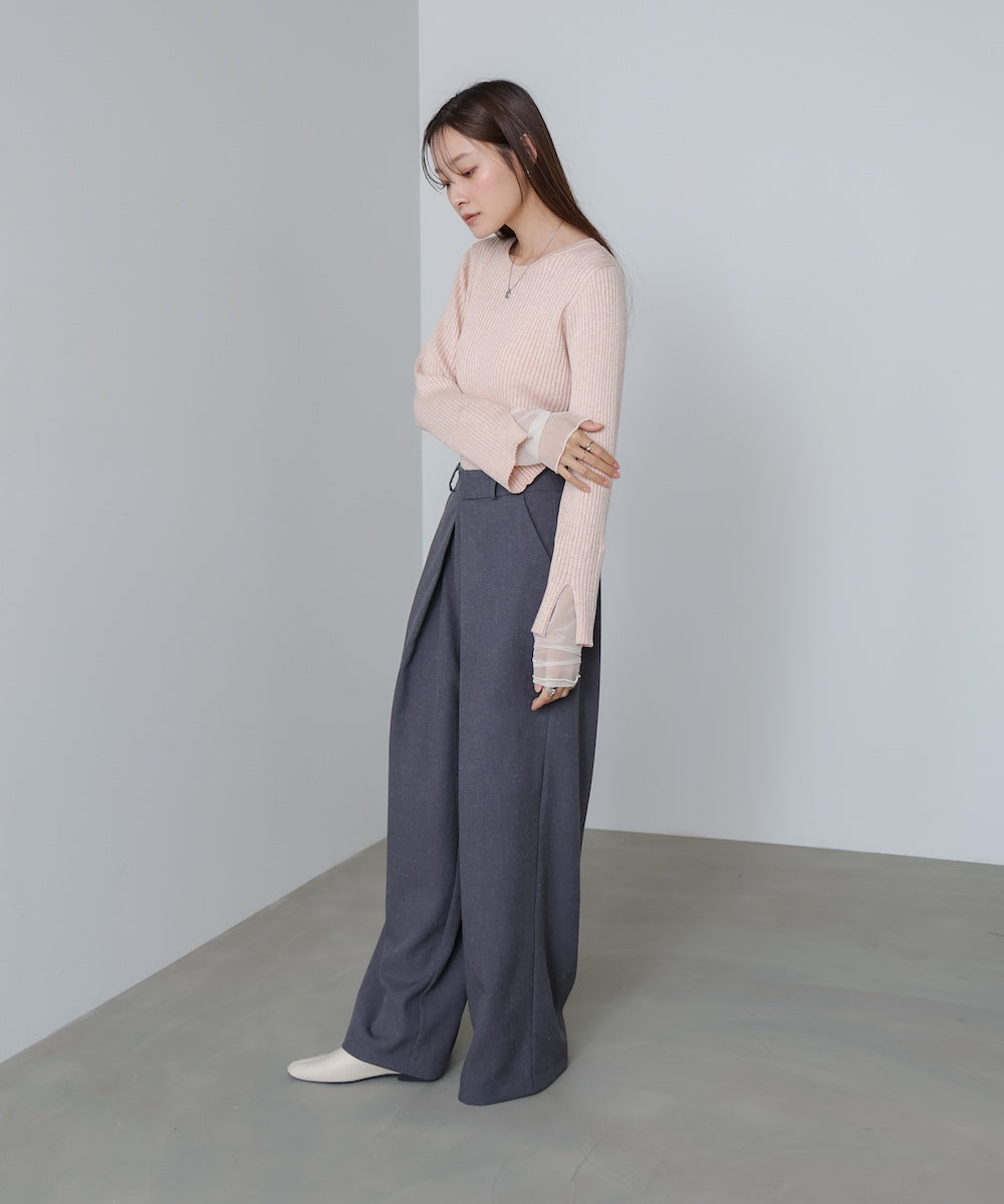 (選べるネック)チュールレイヤードリブニット