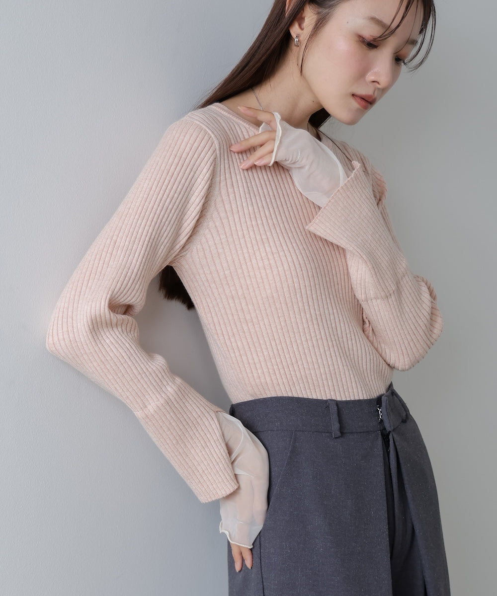 (選べるネック)チュールレイヤードリブニット