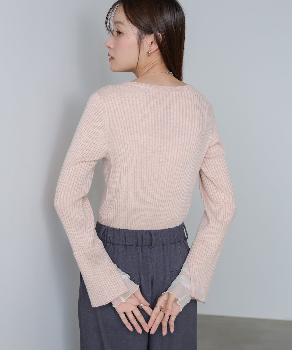 (選べるネック)チュールレイヤードリブニット