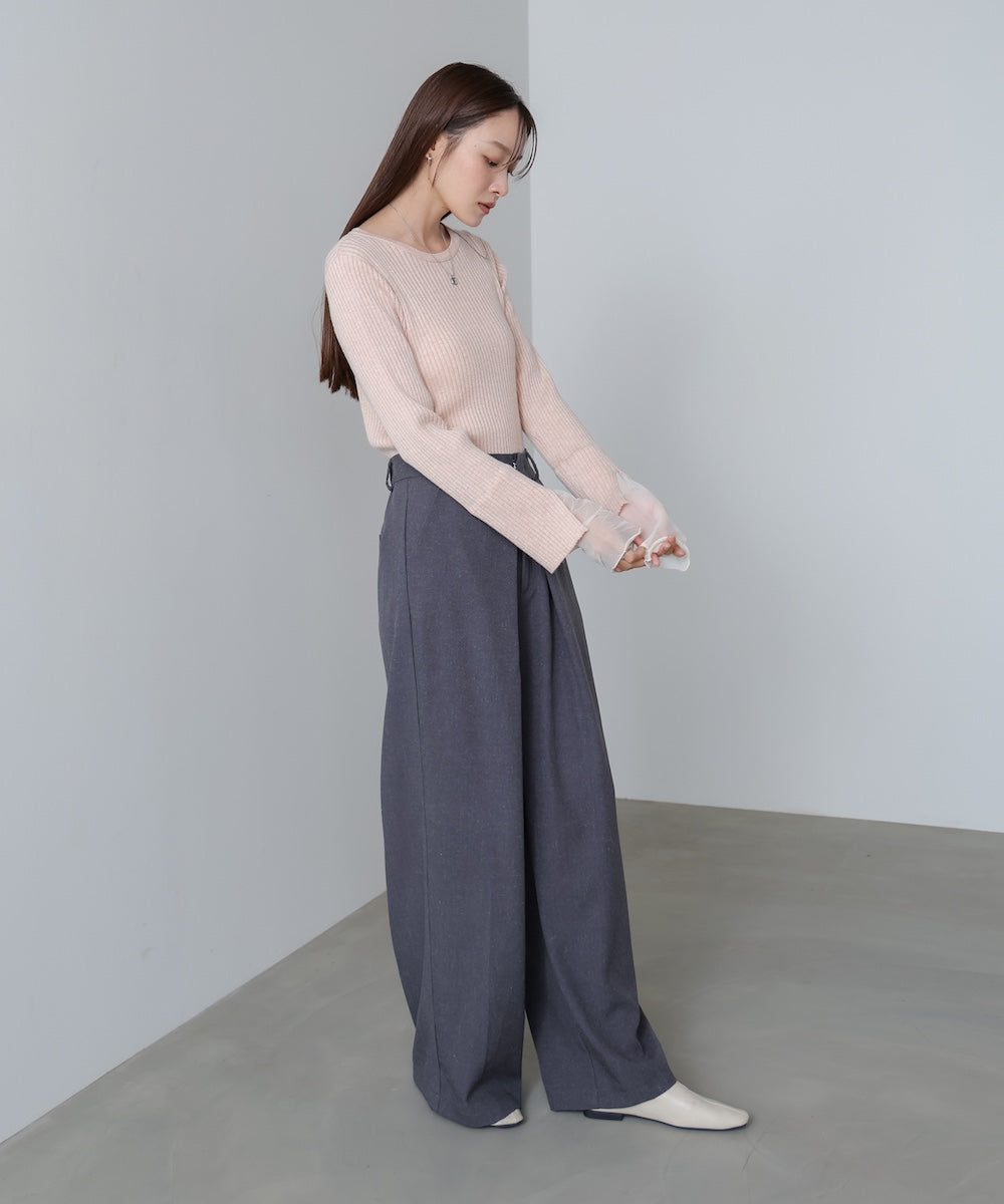 (選べるネック)チュールレイヤードリブニット