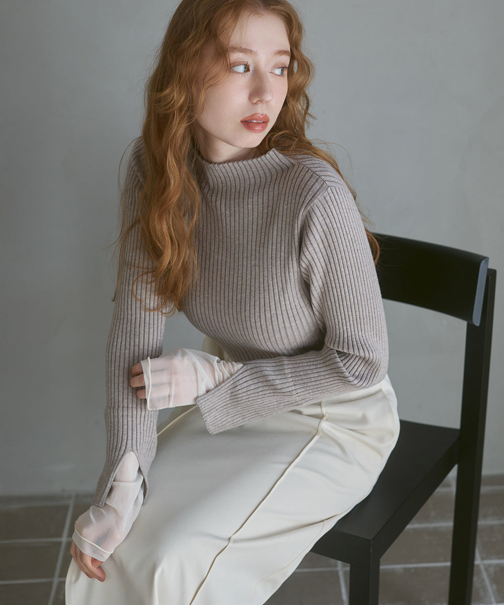 (選べるネック)チュールレイヤードリブニット