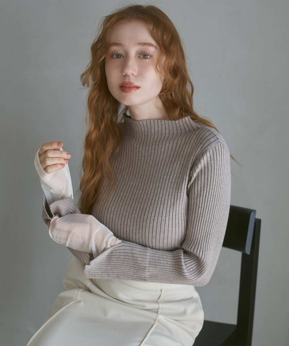 (選べるネック)チュールレイヤードリブニット