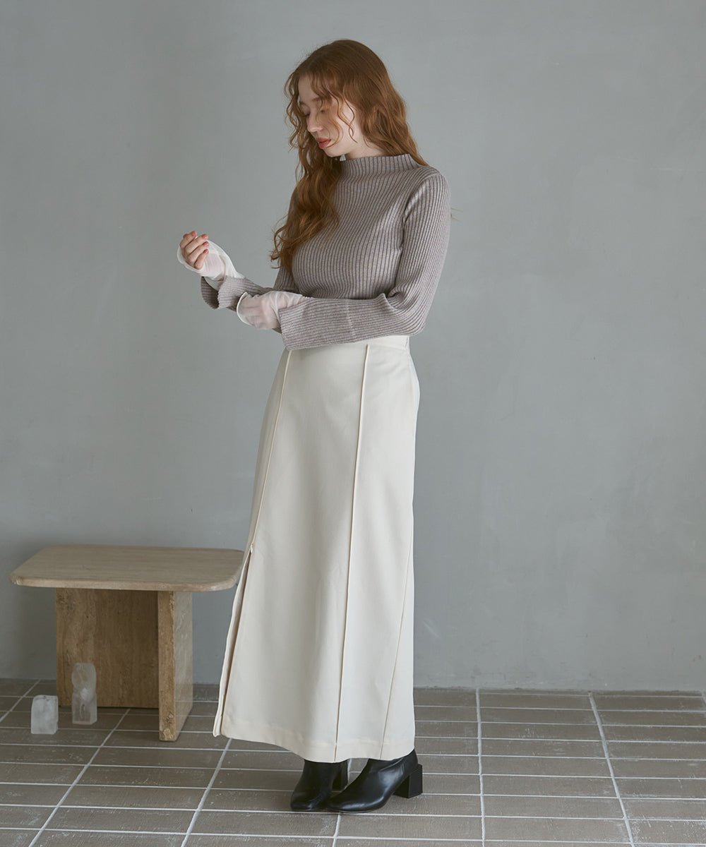 (選べるネック)チュールレイヤードリブニット