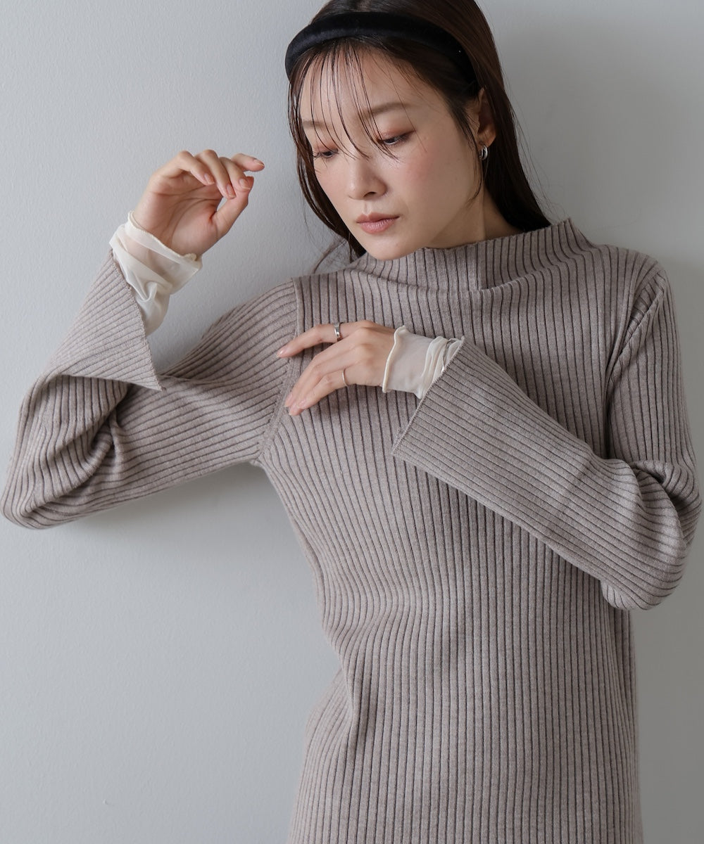 (選べるネック)チュールレイヤードリブニット