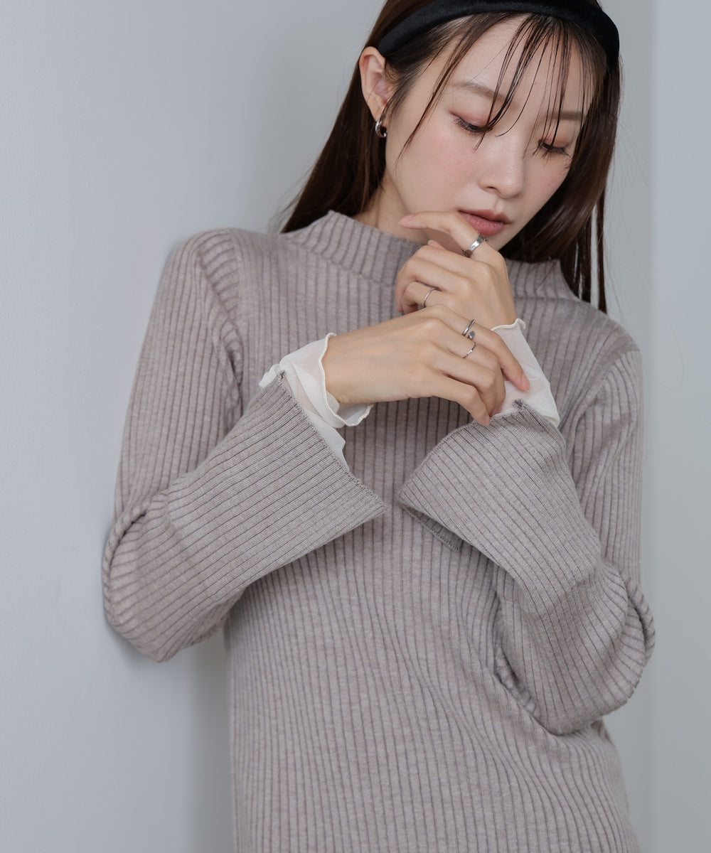 (選べるネック)チュールレイヤードリブニット