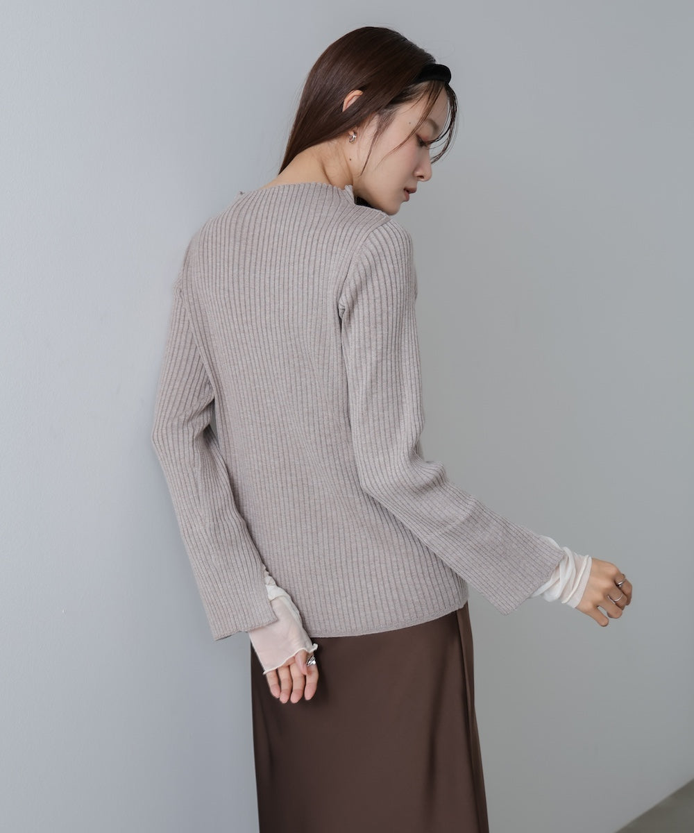 (選べるネック)チュールレイヤードリブニット