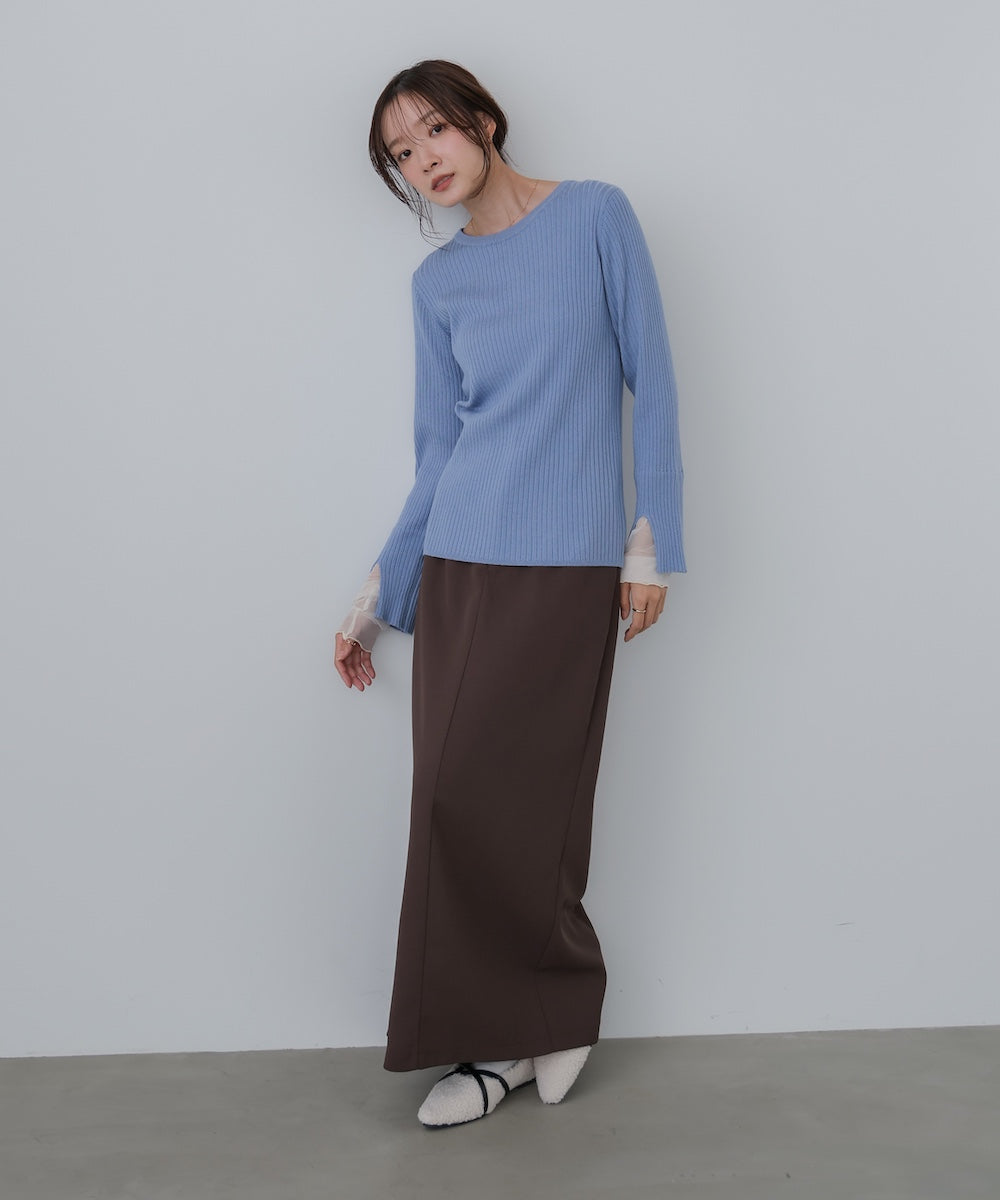 (選べるネック)チュールレイヤードリブニット