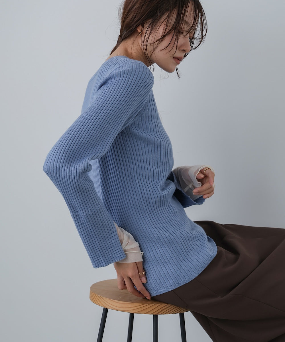 (選べるネック)チュールレイヤードリブニット