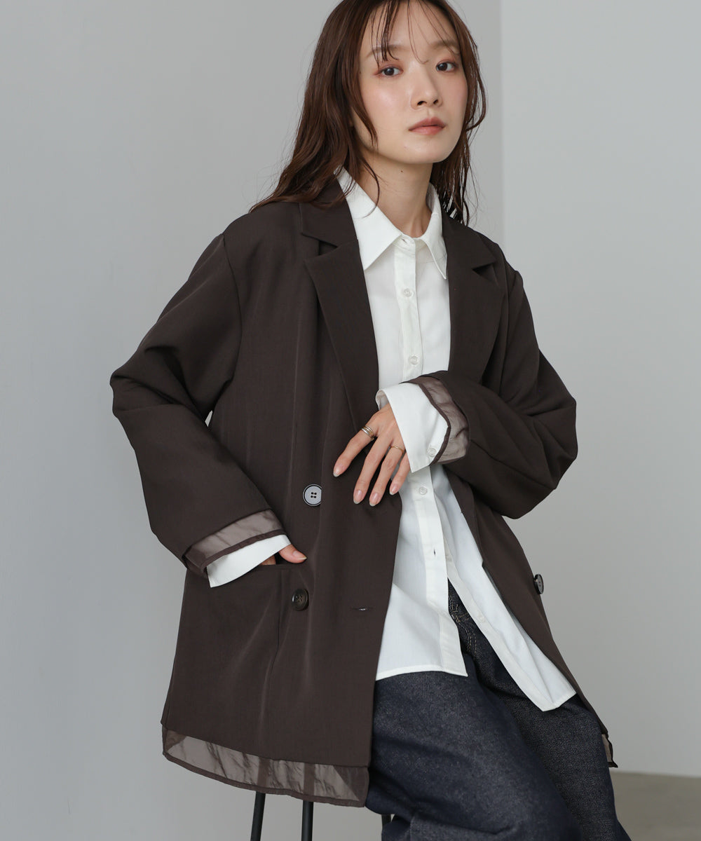 シアー切替ダブルテーラードジャケット