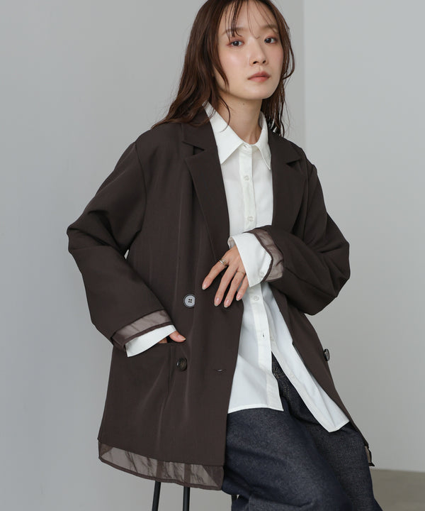 シアー切替ダブルテーラードジャケット