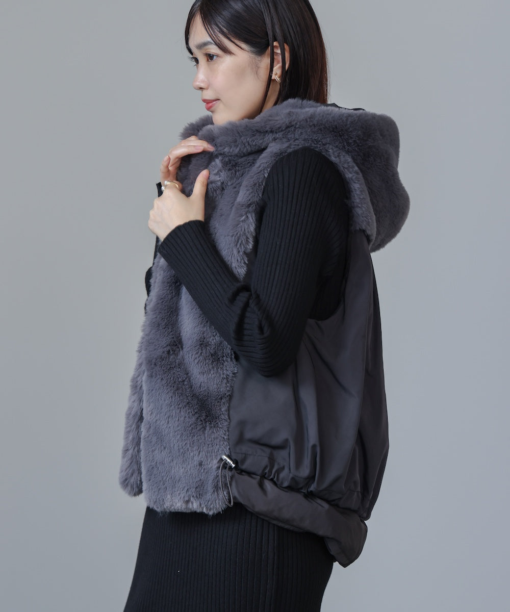 異素材MIXダウンファーベスト