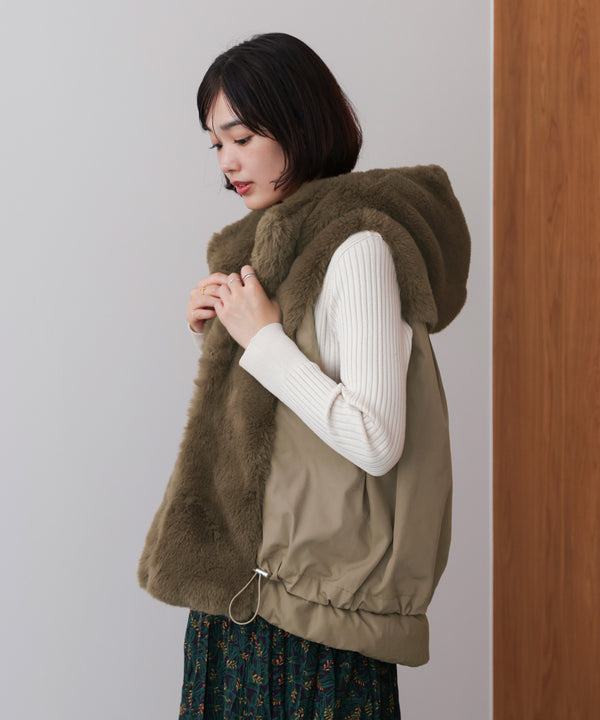 異素材MIXダウンファーベスト