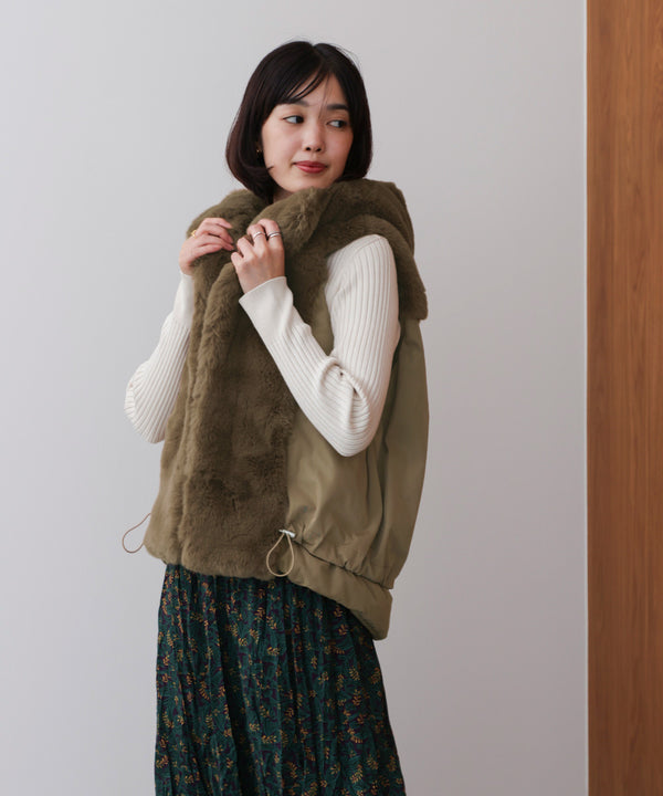 異素材MIXダウンファーベスト