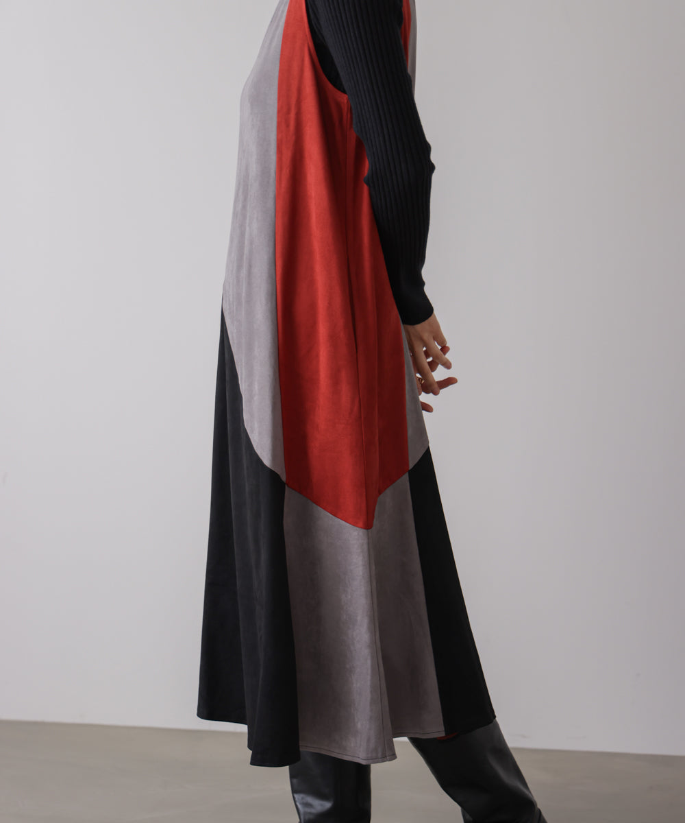 カラーブロックシルエットワンピース