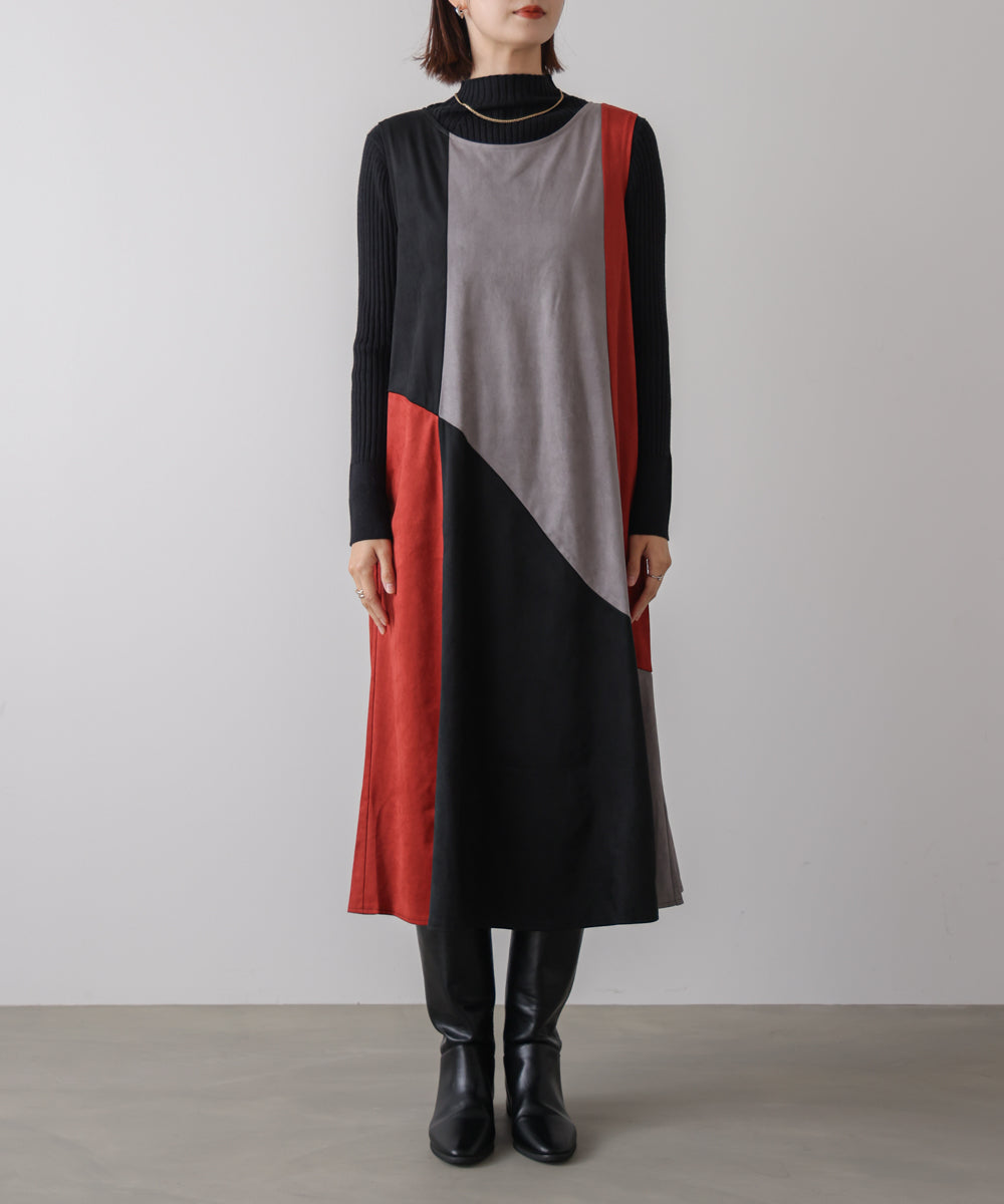カラーブロックシルエットワンピース