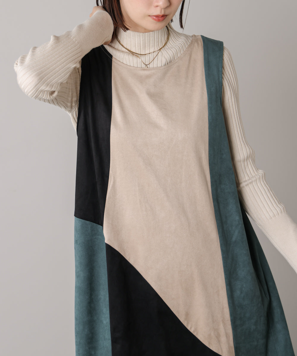 カラーブロックシルエットワンピース