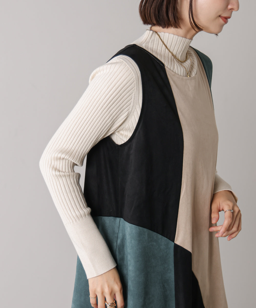 カラーブロックシルエットワンピース