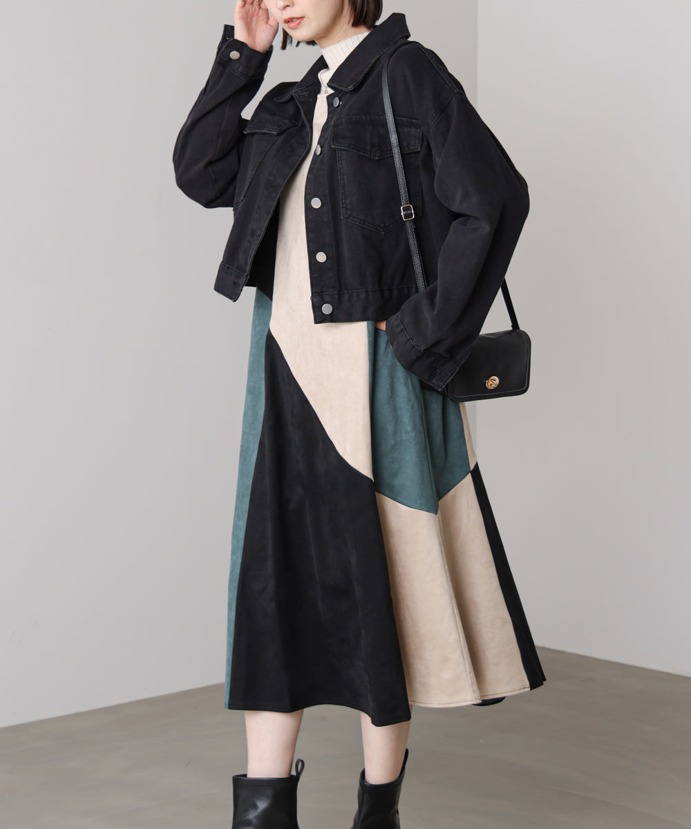 カラーブロックシルエットワンピース