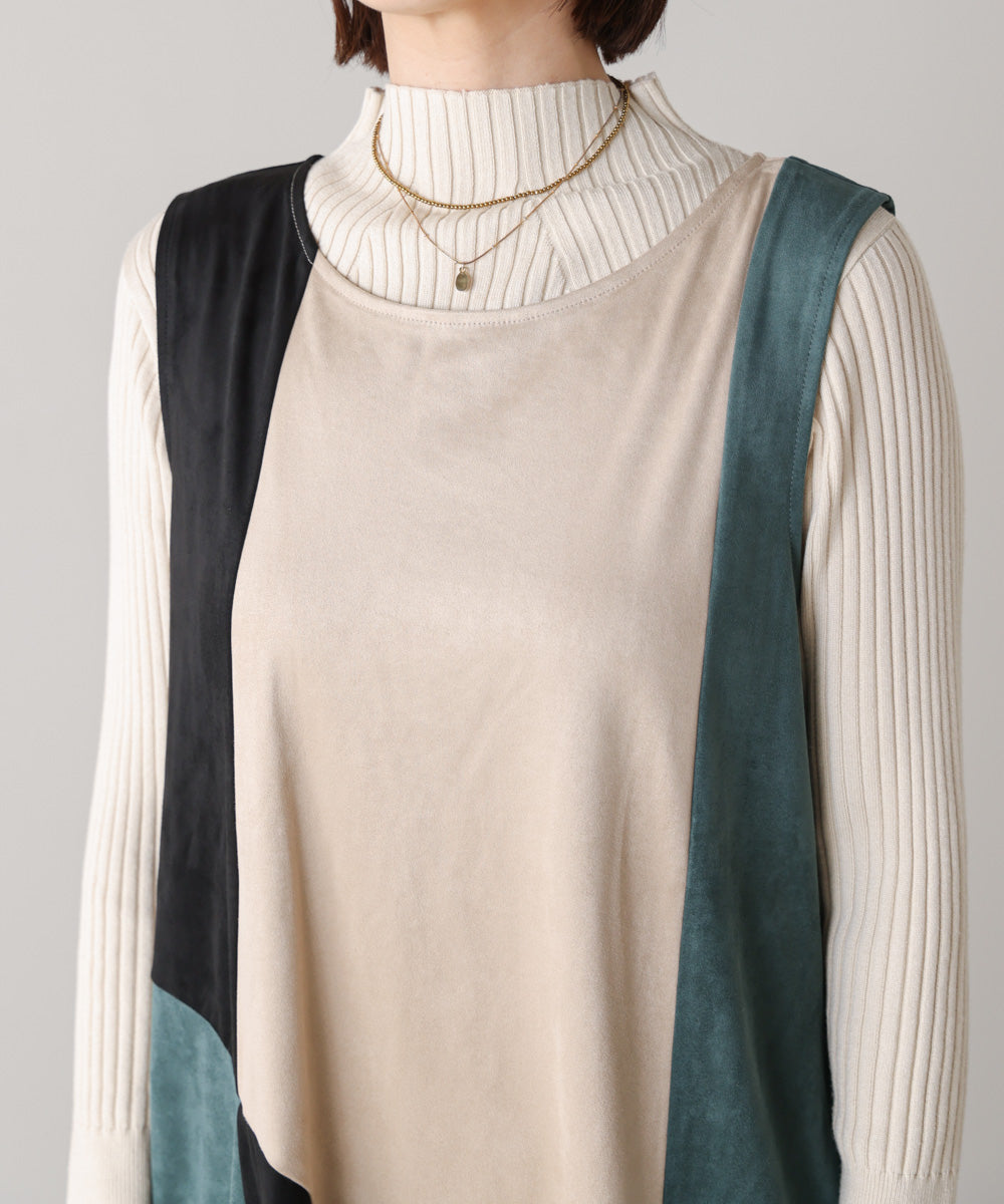 カラーブロックシルエットワンピース