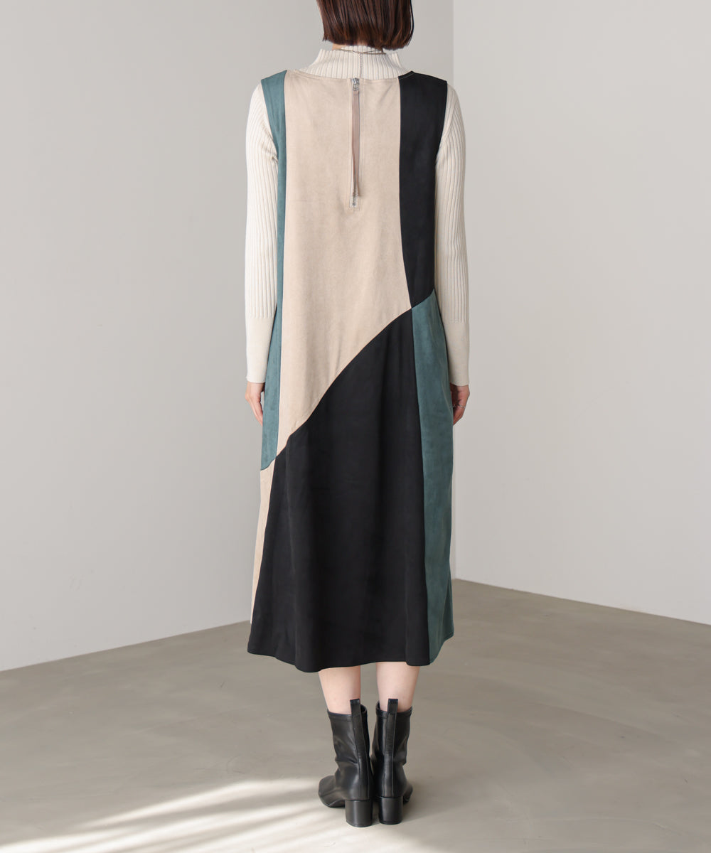 カラーブロックシルエットワンピース