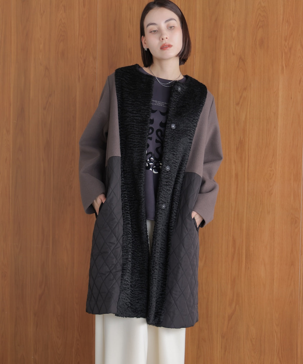 異素材配色コート