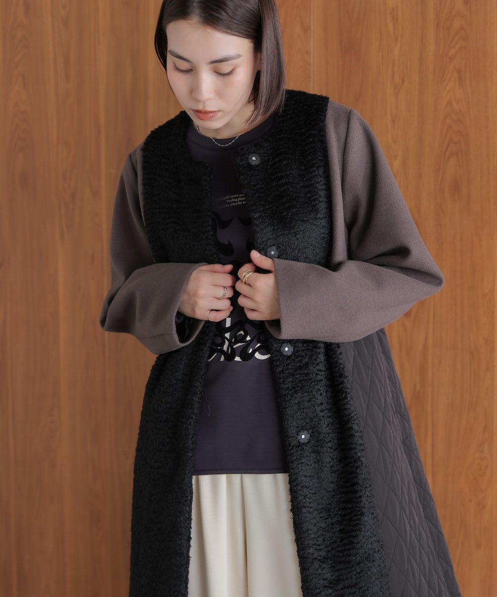 異素材配色コート