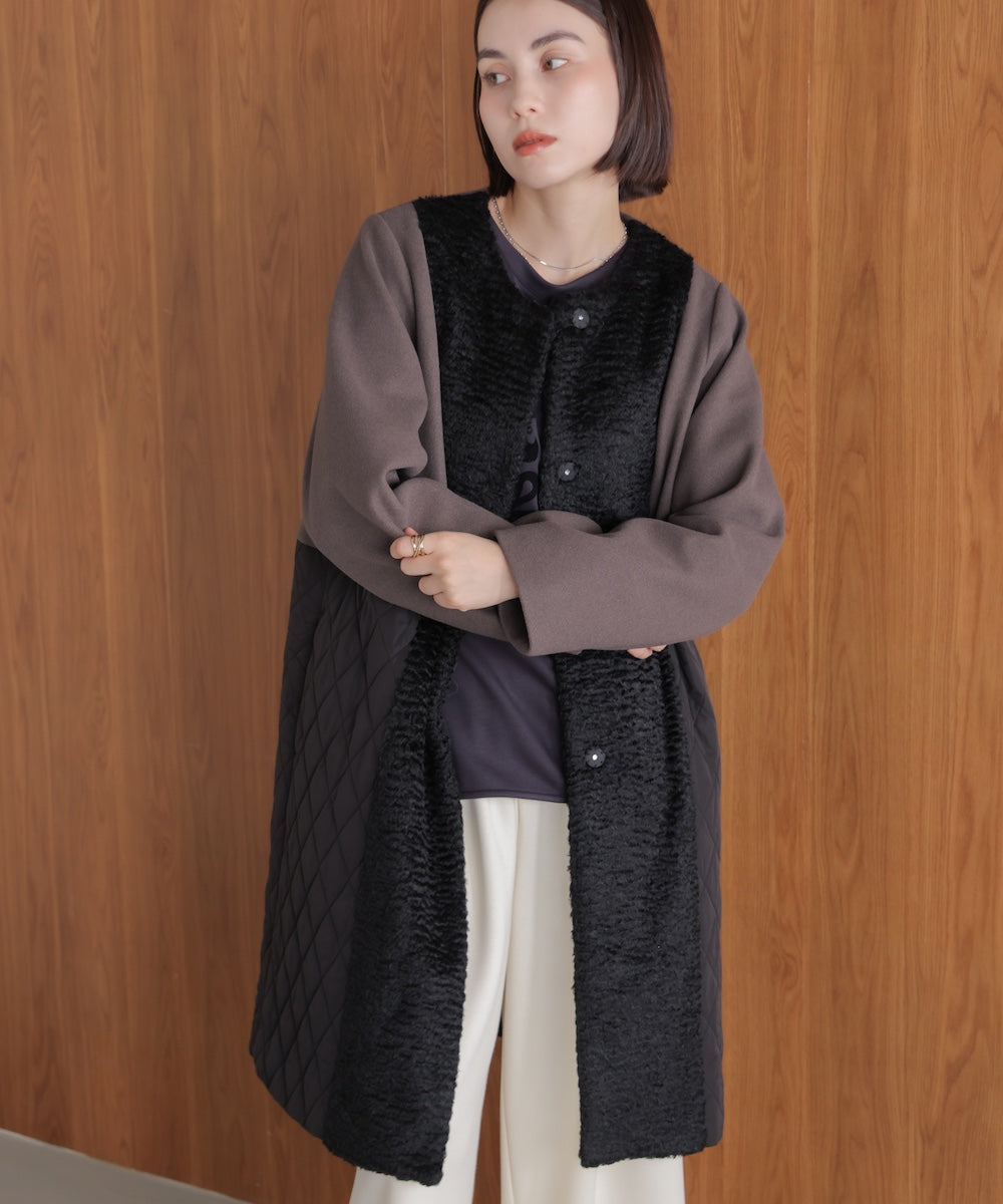 異素材配色コート