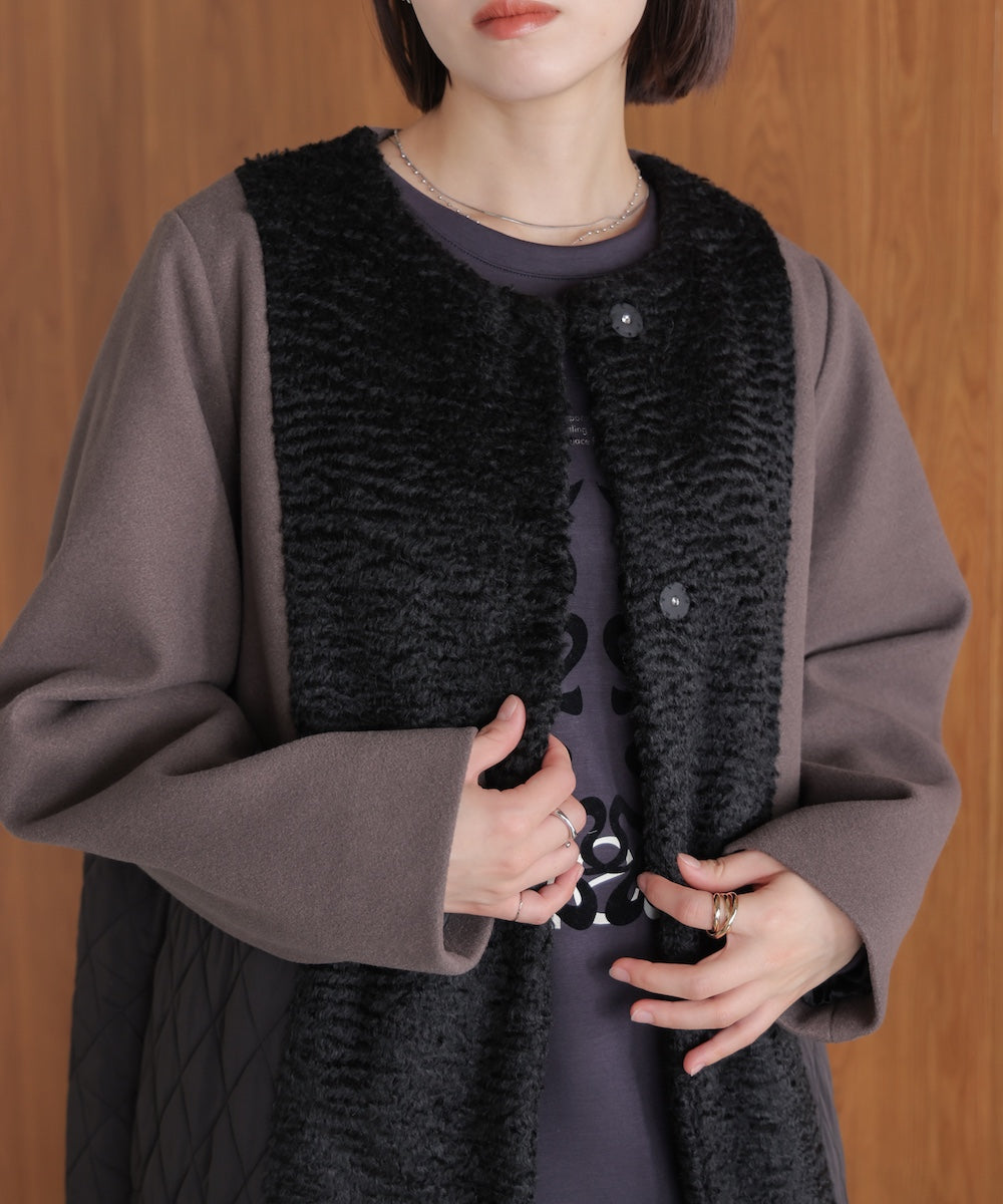 異素材配色コート