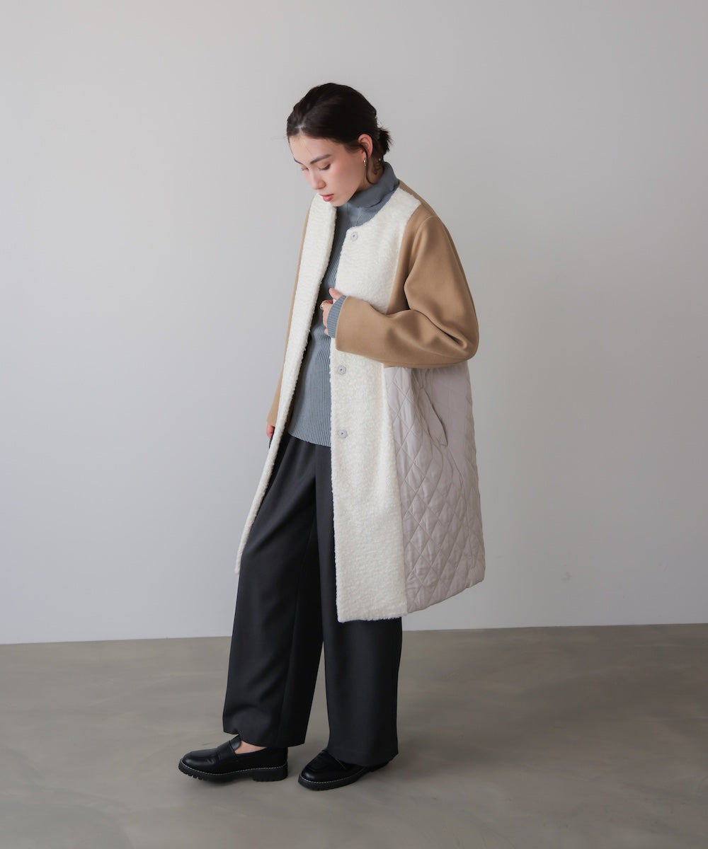 異素材配色コート
