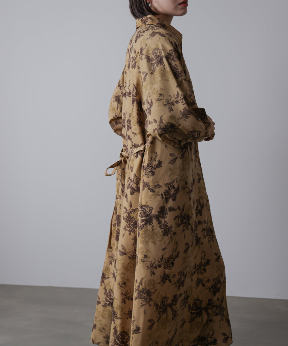 フロントフリル花柄ワンピース