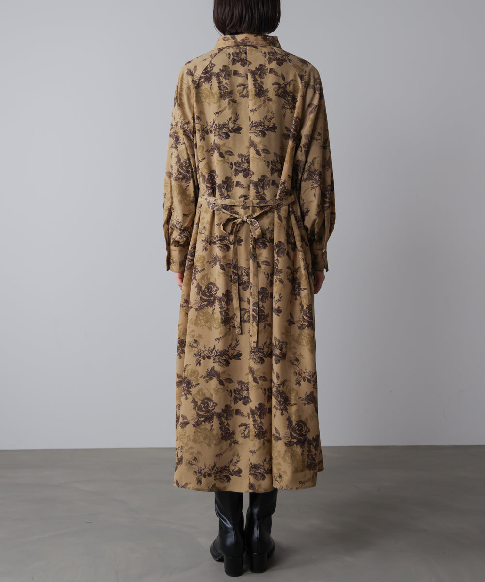 フロントフリル花柄ワンピース