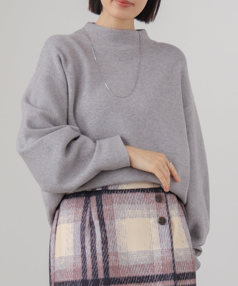 袖バルーンジャガードニットプルオーバー