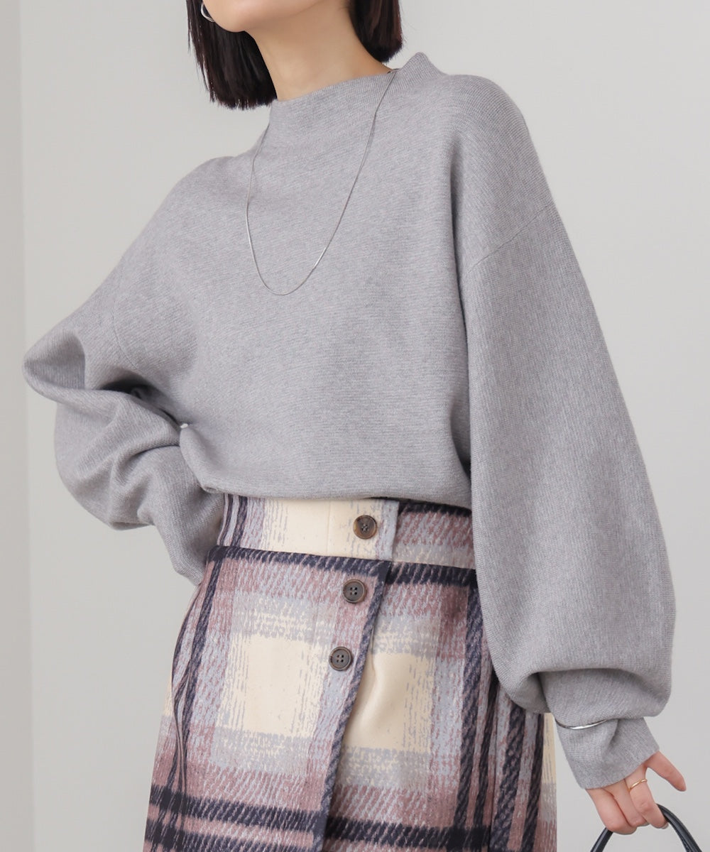 袖バルーンジャガードニットプルオーバー