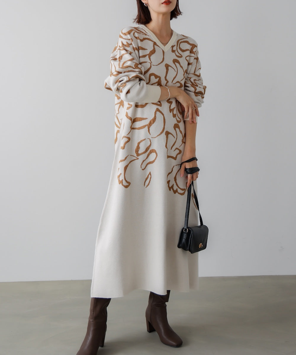 袋ジャガード柄マキシワンピース
