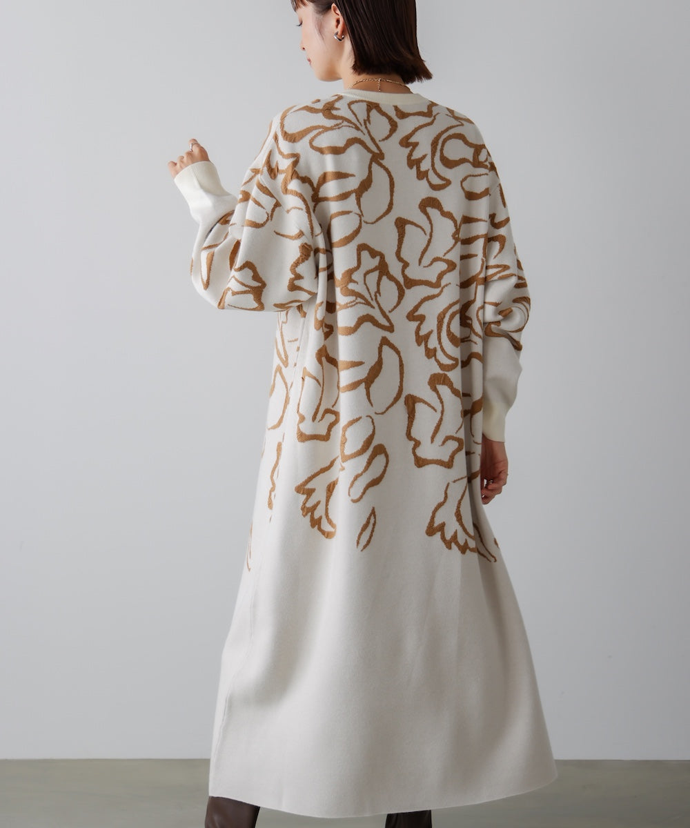 袋ジャガード柄マキシワンピース