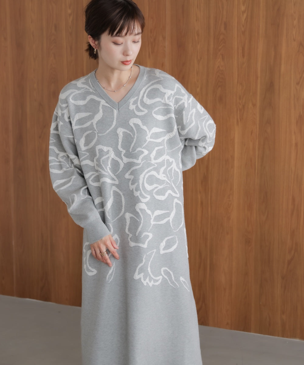 袋ジャガード柄マキシワンピース