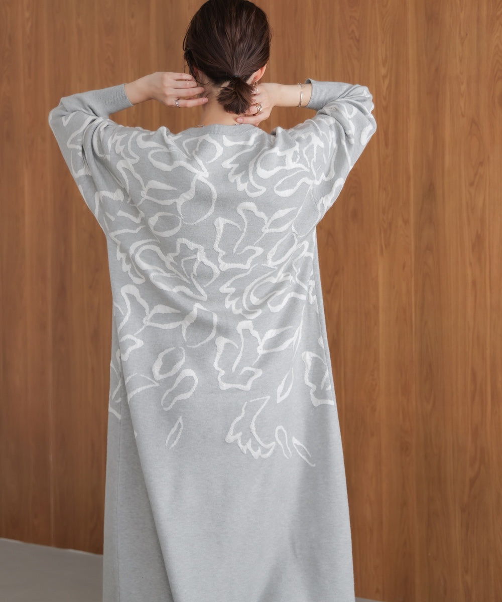 袋ジャガード柄マキシワンピース