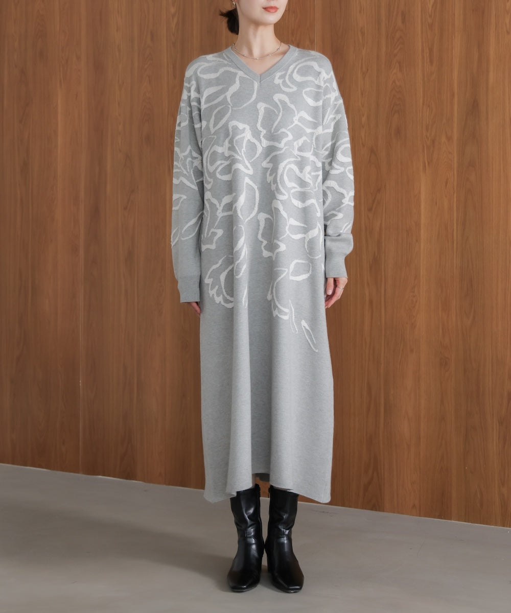 袋ジャガード柄マキシワンピース